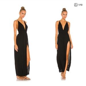 Indah Black Maxi Dress with High Slit
